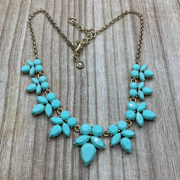 J. Crew Faux Turquoise Crystal Cluster Statement Necklace - Picture 1 of 6